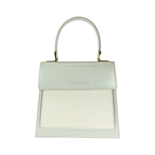 15129
YVES SAINT LAURENT イヴ サンローラン ヴィンテージ YSL ホワイト アイボリー ゴールド金具 レザー ハンドバッグ レディース A32