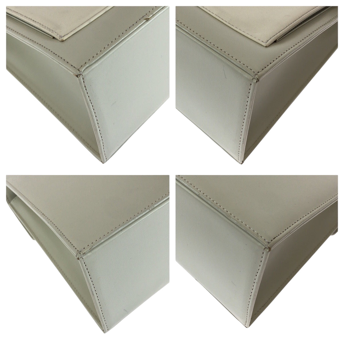 15129
YVES SAINT LAURENT イヴ サンローラン ヴィンテージ YSL ホワイト アイボリー ゴールド金具 レザー ハンドバッグ レディース A32