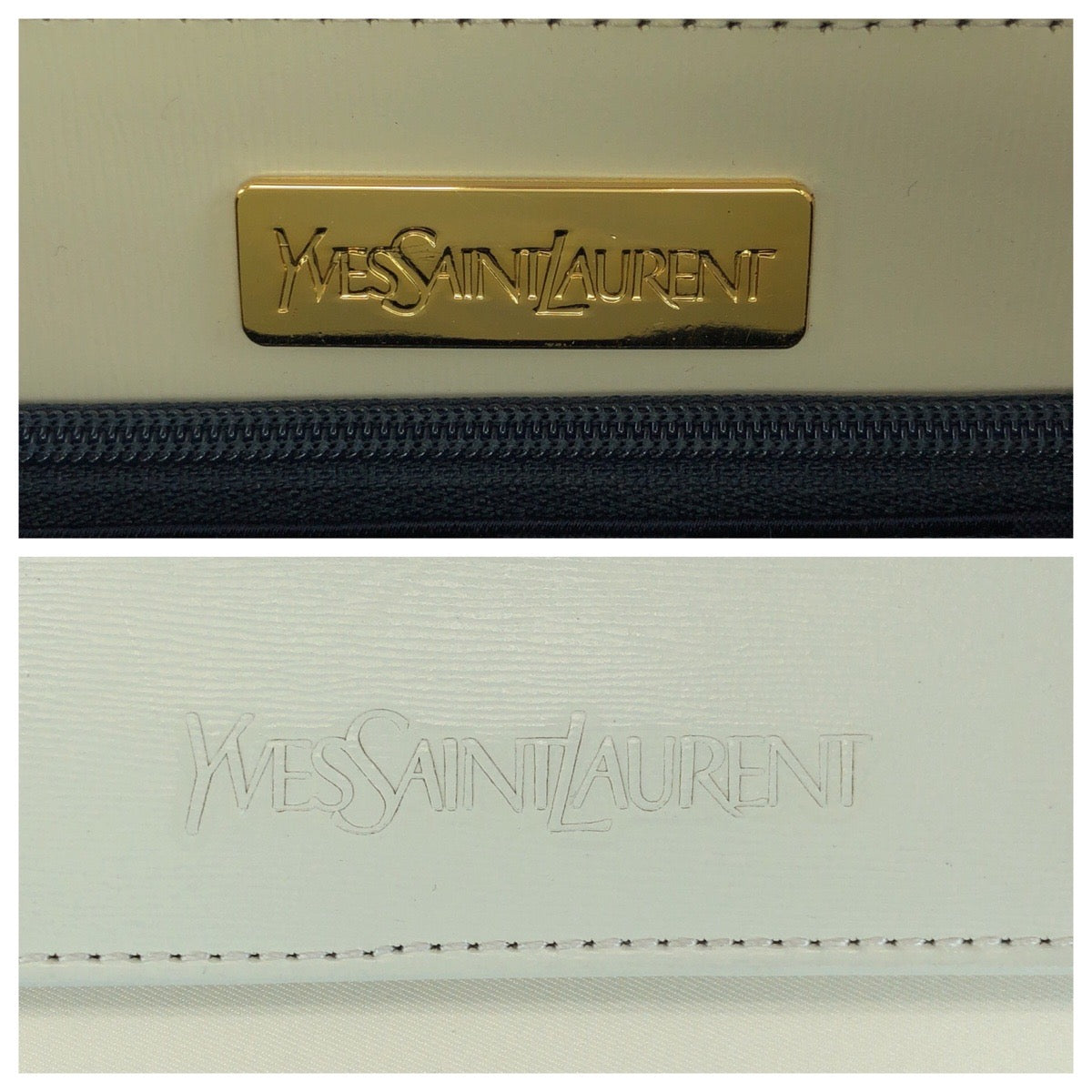 15129
YVES SAINT LAURENT イヴ サンローラン ヴィンテージ YSL ホワイト アイボリー ゴールド金具 レザー ハンドバッグ レディース A32