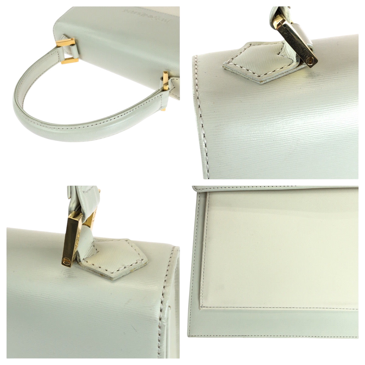 15129
YVES SAINT LAURENT イヴ サンローラン ヴィンテージ YSL ホワイト アイボリー ゴールド金具 レザー ハンドバッグ レディース A32