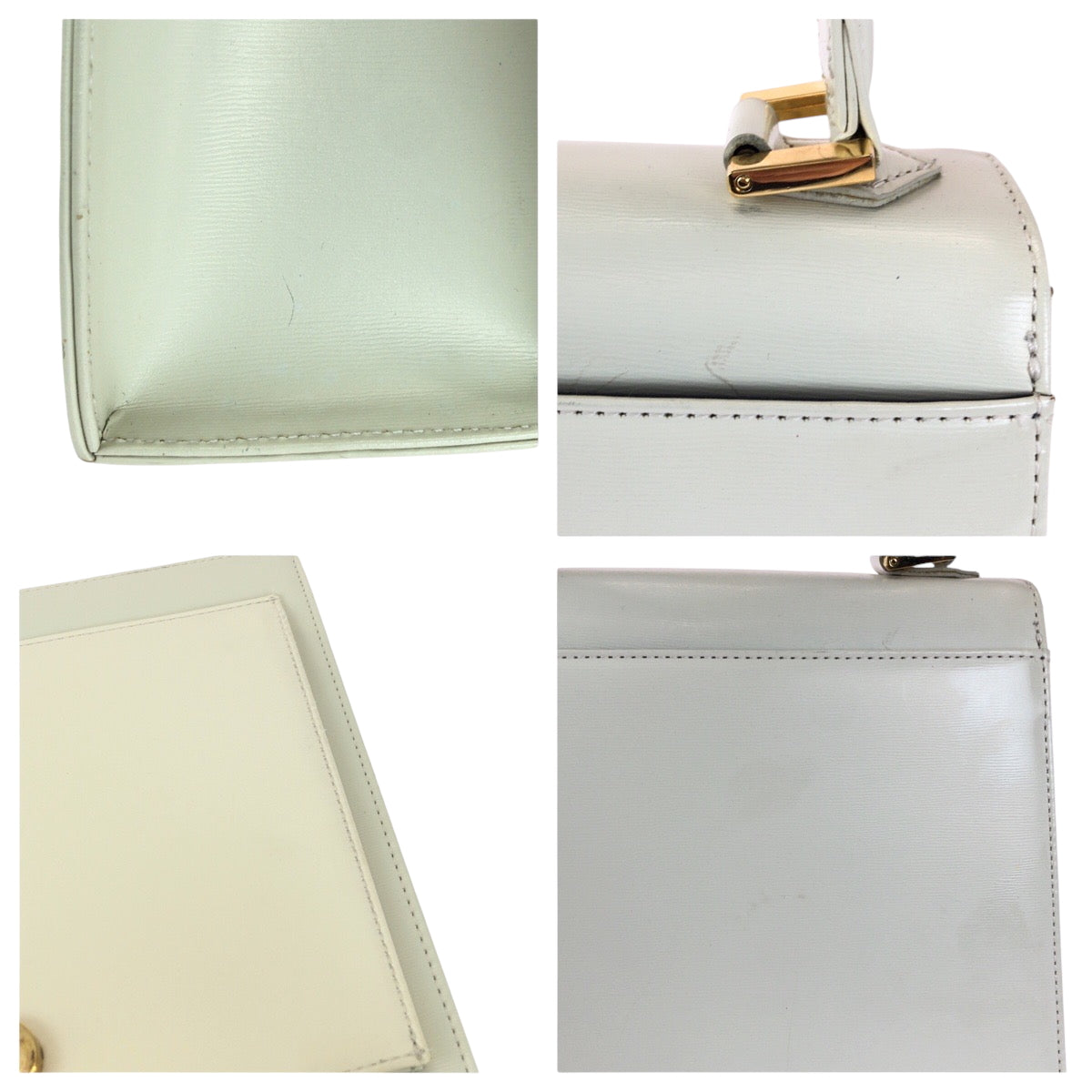 15129
YVES SAINT LAURENT イヴ サンローラン ヴィンテージ YSL ホワイト アイボリー ゴールド金具 レザー ハンドバッグ レディース A32