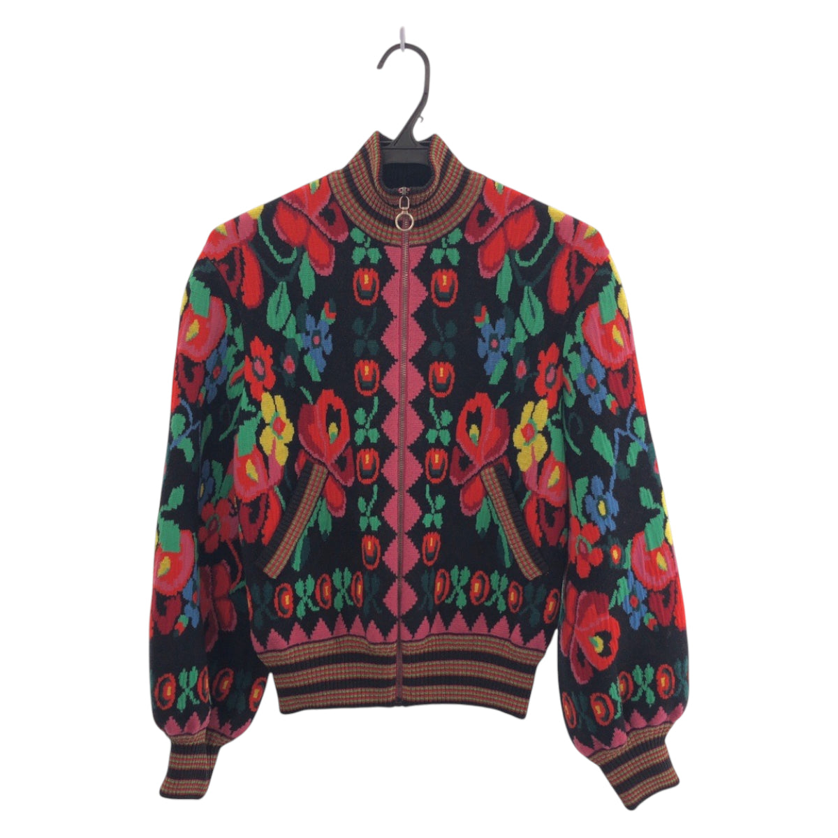 15131
 GUCCI Gucci Floral print Size XS Red Multicolor Silver hardware Wool/Rayon 490210 X9F80 Blouson Jumper Women's