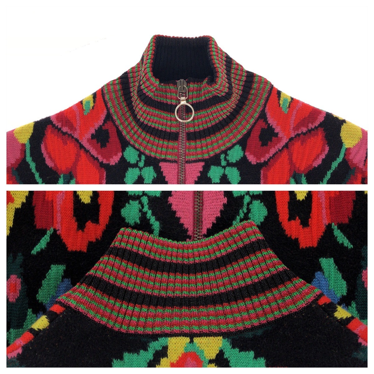 15131
 GUCCI Gucci Floral print Size XS Red Multicolor Silver hardware Wool/Rayon 490210 X9F80 Blouson Jumper Women's