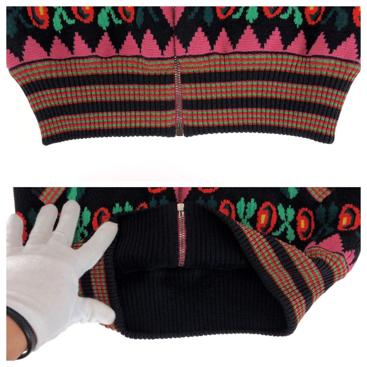 15131
 GUCCI Gucci Floral print Size XS Red Multicolor Silver hardware Wool/Rayon 490210 X9F80 Blouson Jumper Women's