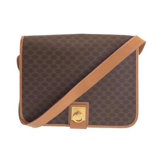 13458
CELINE セリーヌ ヴィンテージ マカダム ブラウン ゴールド金具 PVC M16 1 ショルダーバッグ ポシェット  レディース
