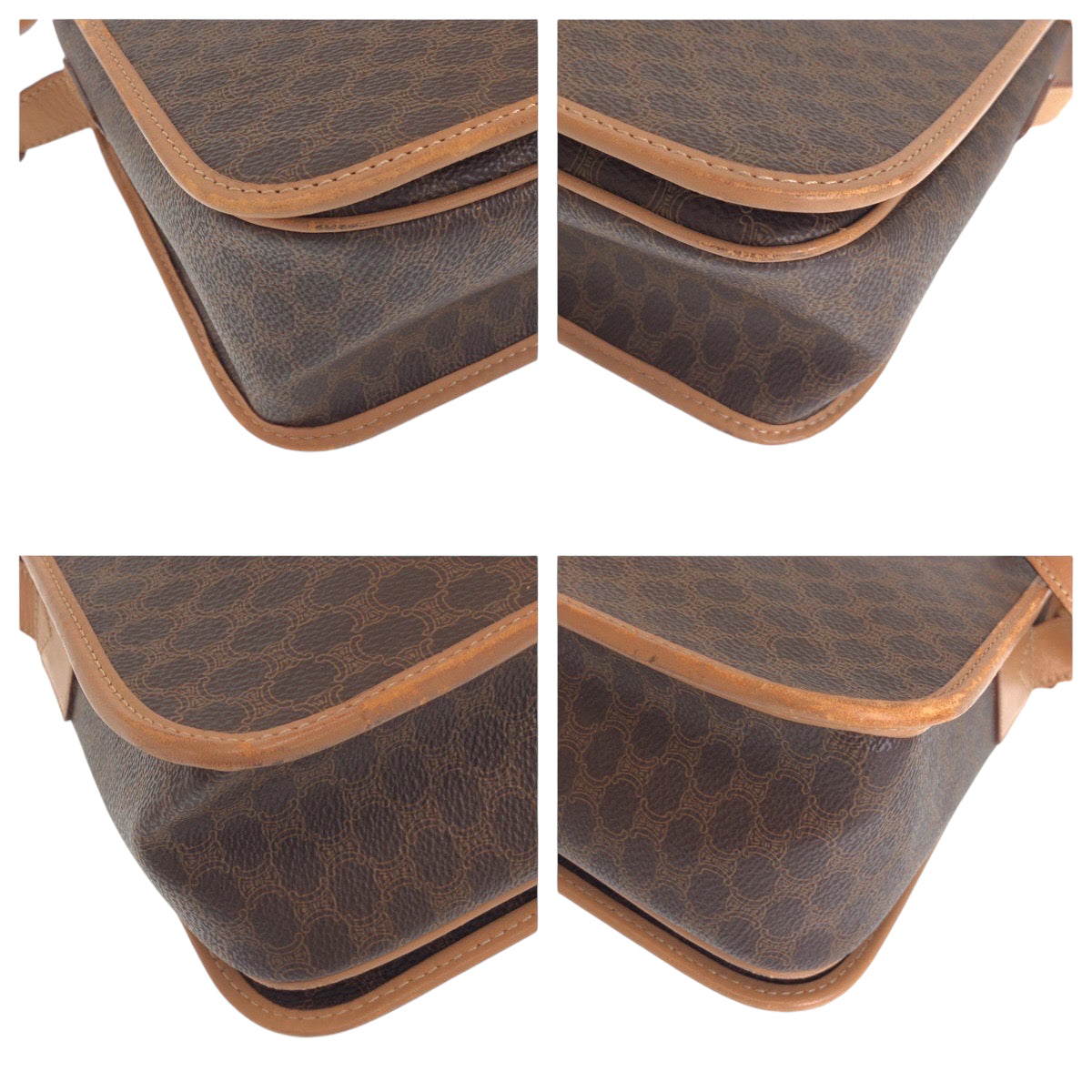 13458
CELINE セリーヌ ヴィンテージ マカダム ブラウン ゴールド金具 PVC M16 1 ショルダーバッグ ポシェット  レディース