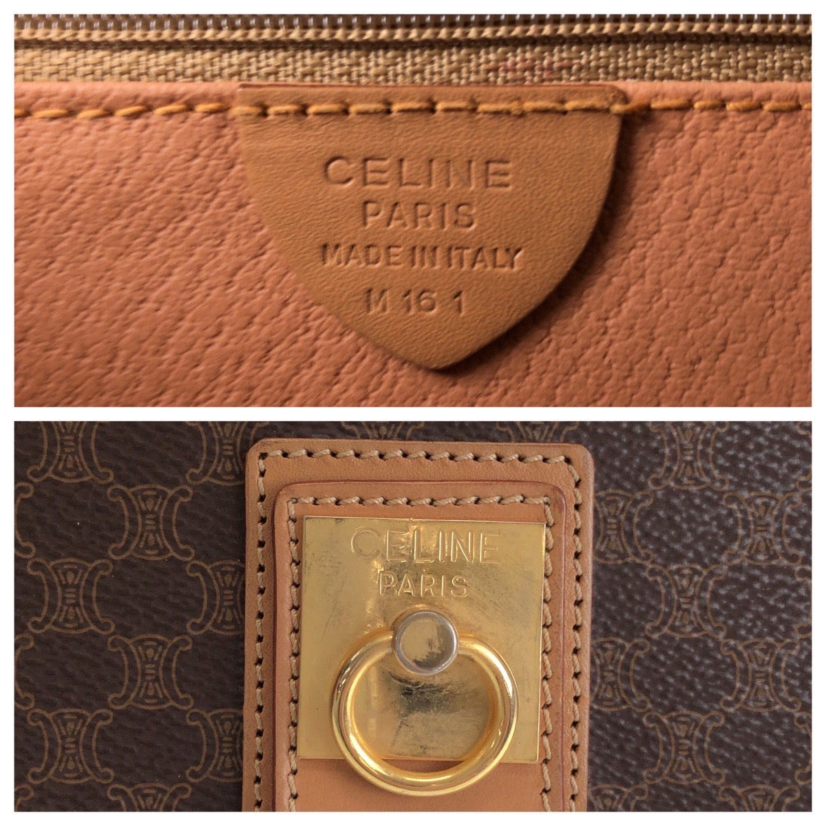 13458
CELINE セリーヌ ヴィンテージ マカダム ブラウン ゴールド金具 PVC M16 1 ショルダーバッグ ポシェット  レディース