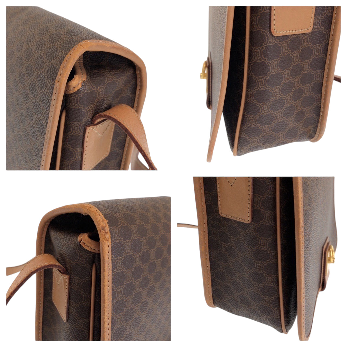 13458
CELINE セリーヌ ヴィンテージ マカダム ブラウン ゴールド金具 PVC M16 1 ショルダーバッグ ポシェット  レディース