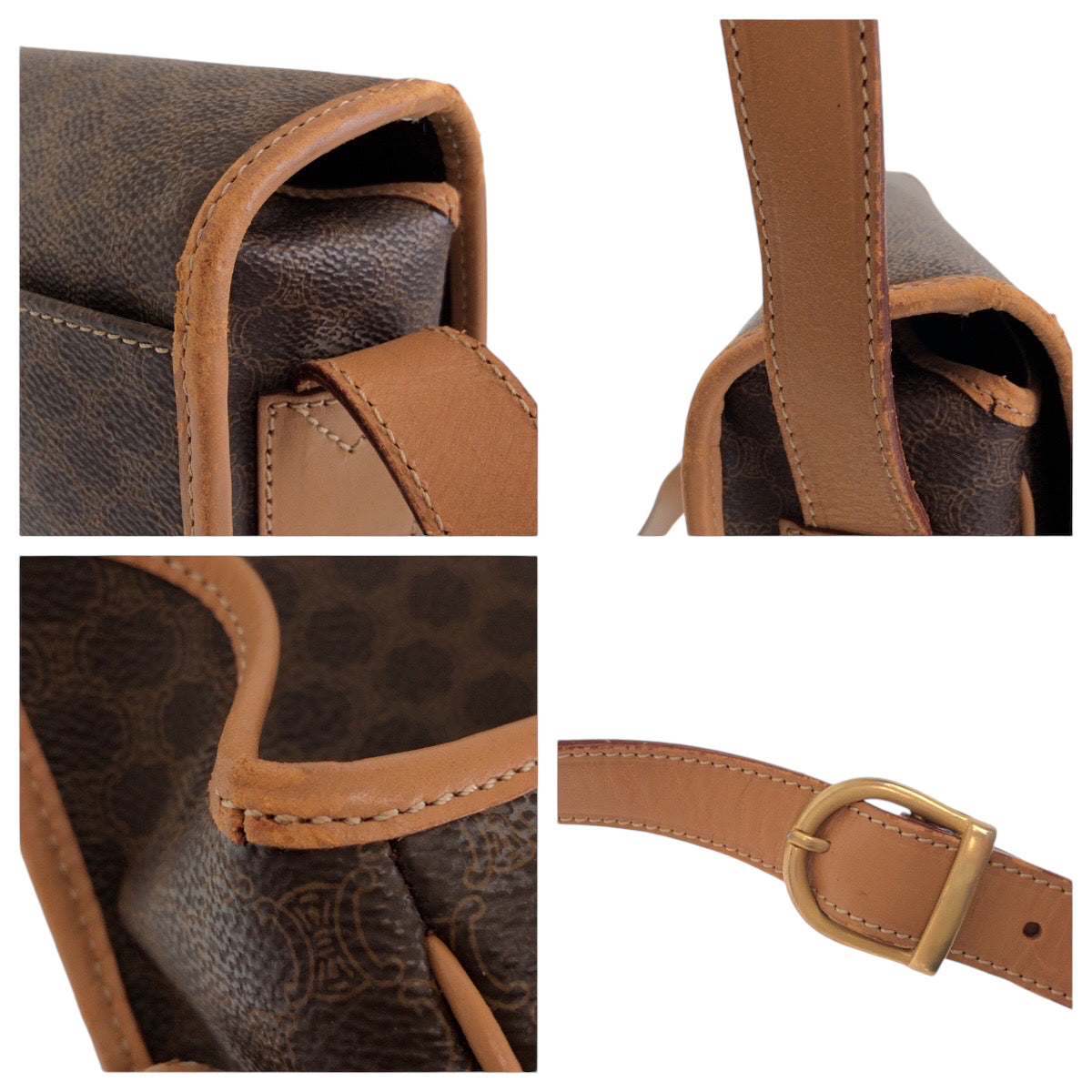 13458
CELINE セリーヌ ヴィンテージ マカダム ブラウン ゴールド金具 PVC M16 1 ショルダーバッグ ポシェット  レディース