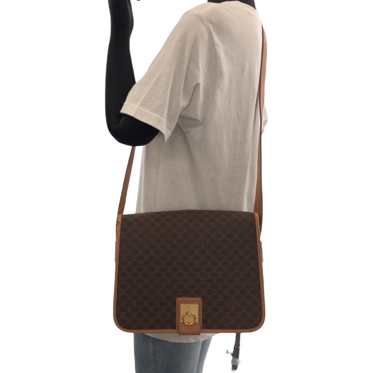 13458
CELINE セリーヌ ヴィンテージ マカダム ブラウン ゴールド金具 PVC M16 1 ショルダーバッグ ポシェット  レディース