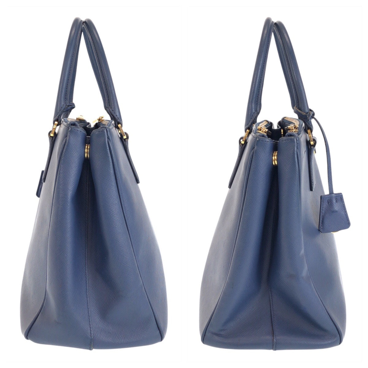 15136
PRADA プラダ サフィアーノ ガレリア 三角ロゴプレート ブルー ゴールド金具 レザー ハンドバッグ ショルダーバッグ 2way  レディース