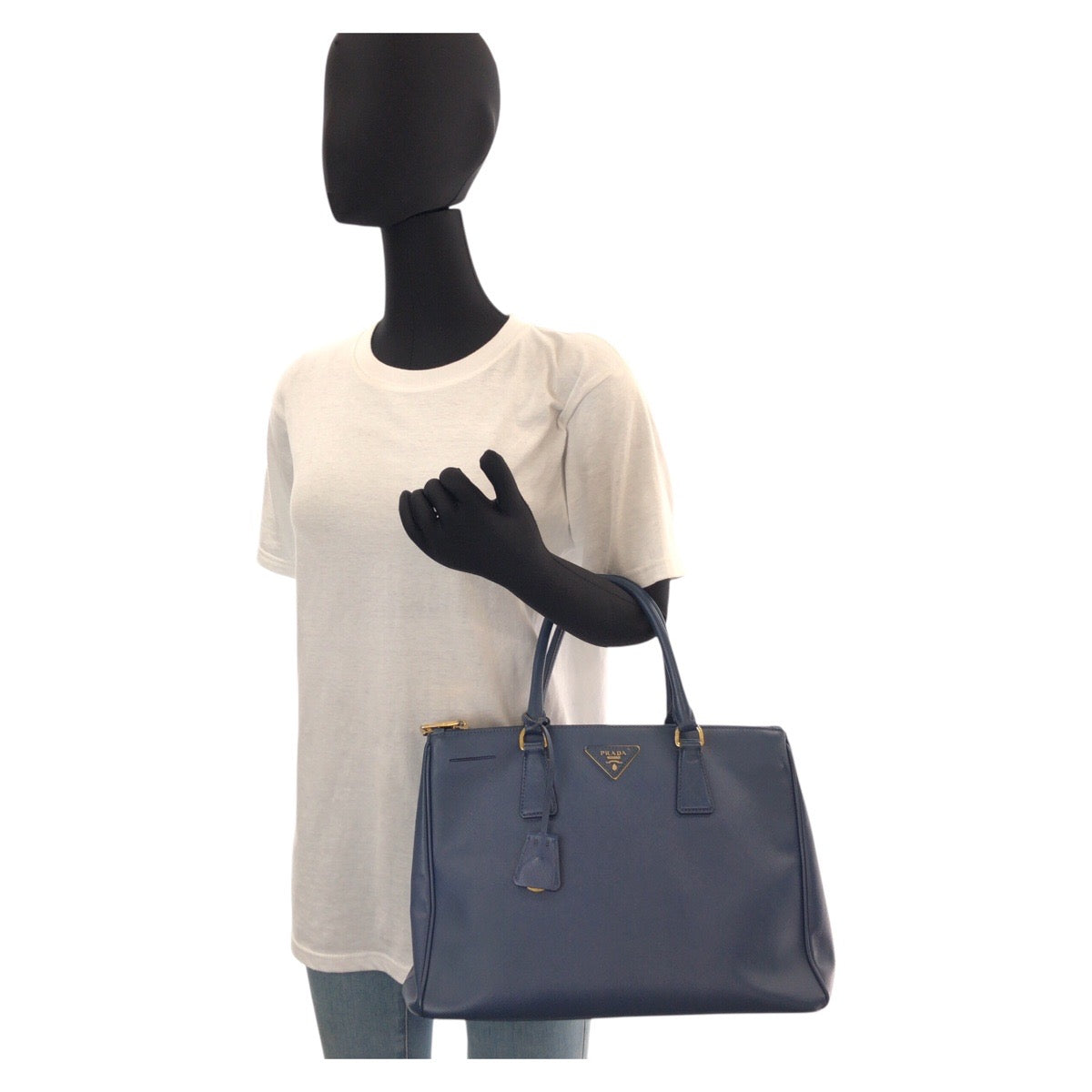 15136
PRADA プラダ サフィアーノ ガレリア 三角ロゴプレート ブルー ゴールド金具 レザー ハンドバッグ ショルダーバッグ 2way  レディース