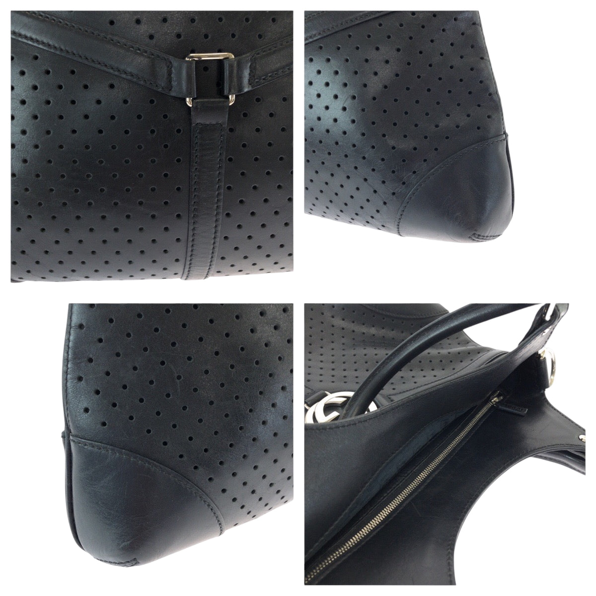 15138
GUCCI グッチ インターロッキング ブラック 黒 シルバー金具 レザー 114875 ホーボー ショルダーバッグ 肩掛け  レディース