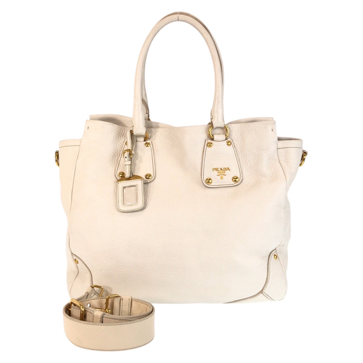 15141
 
PRADA Vitello Dino White Ivory Gold Hardware Leather Tote Bag Shoulder Bag 2way Women's