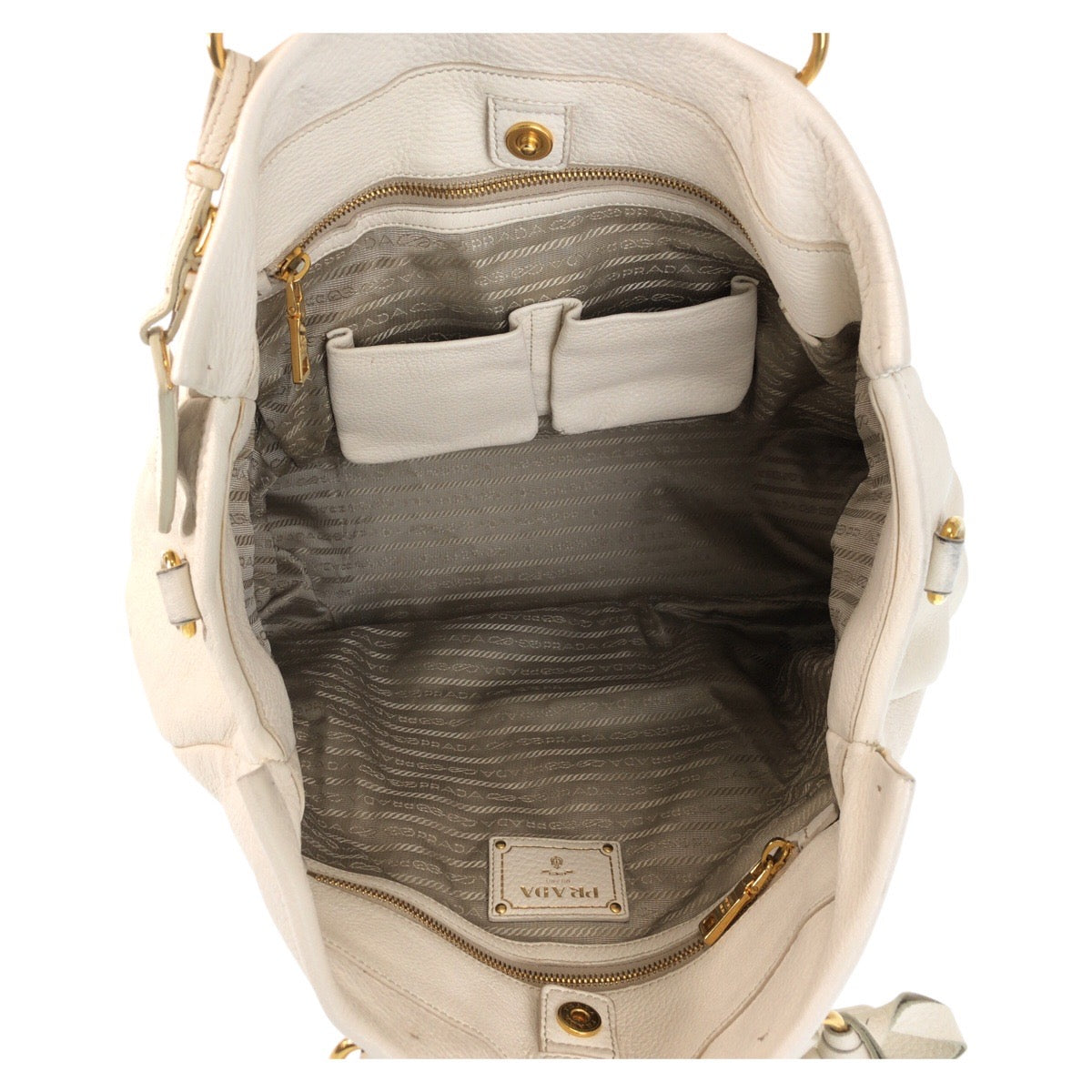 15141
 
PRADA Vitello Dino White Ivory Gold Hardware Leather Tote Bag Shoulder Bag 2way Women's