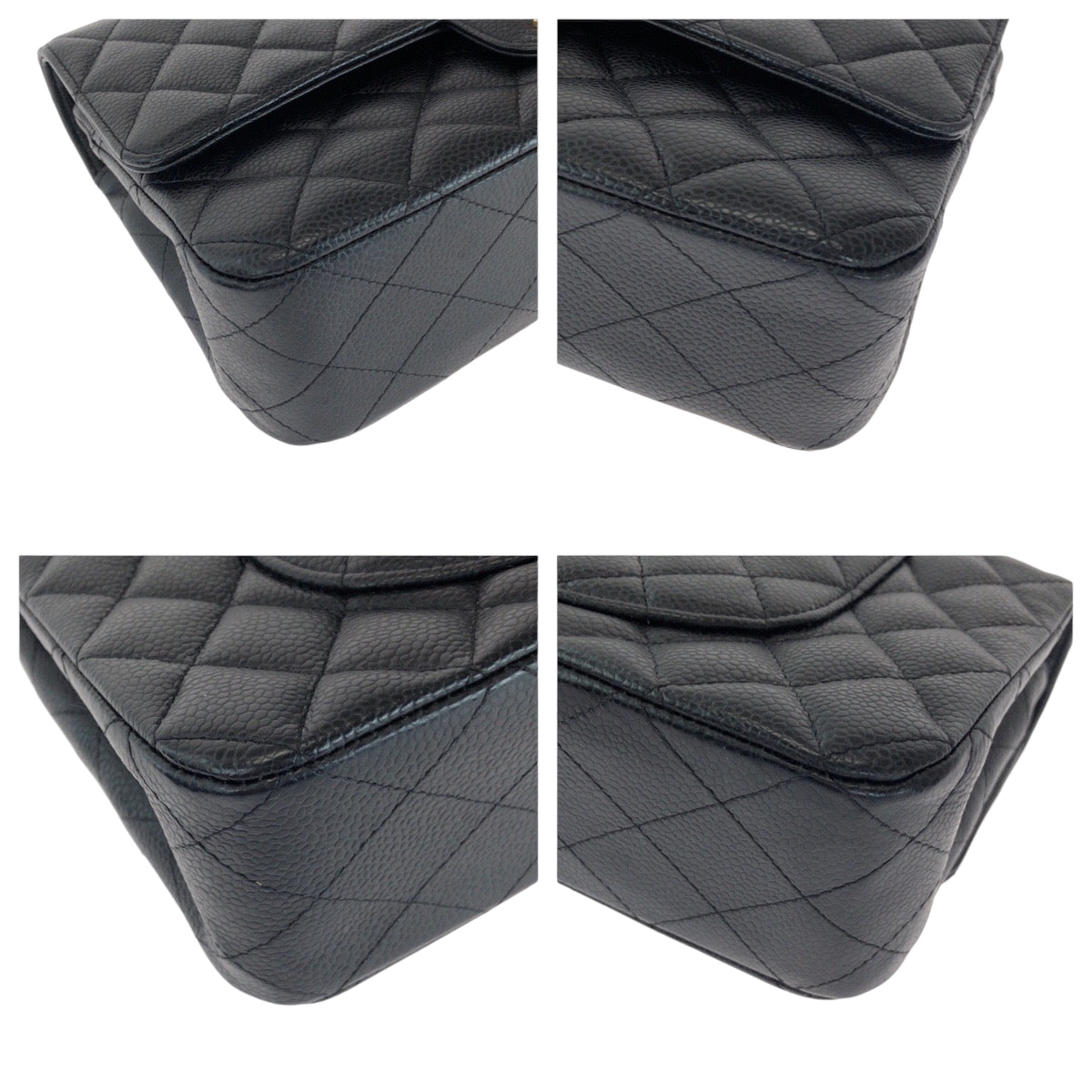 15152
CHANEL シャネル マトラッセ ダブルフラップ ココマーク ターンロック ブラック 黒 ゴールド金具 キャビアスキン チェーンショルダーバッグ レディース SA900