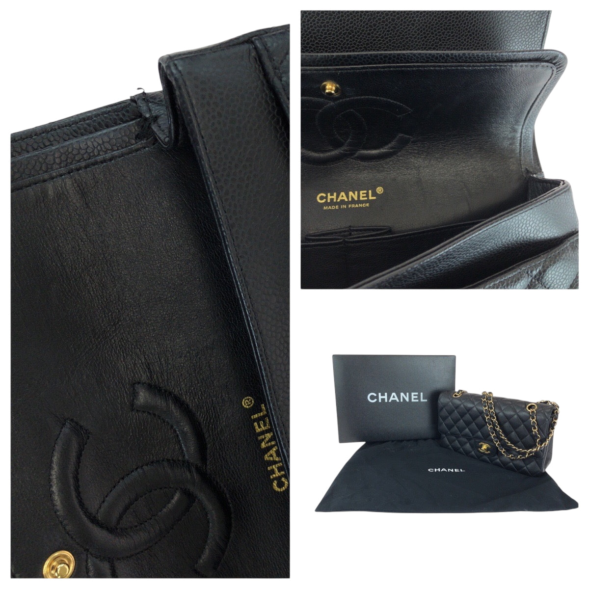 15152
CHANEL シャネル マトラッセ ダブルフラップ ココマーク ターンロック ブラック 黒 ゴールド金具 キャビアスキン チェーンショルダーバッグ レディース SA900