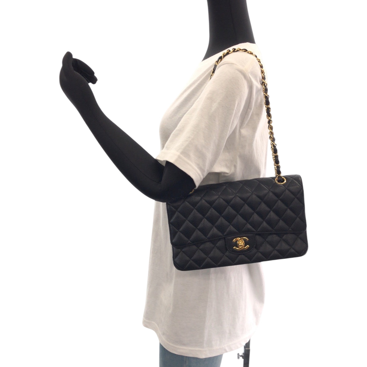 15152
CHANEL シャネル マトラッセ ダブルフラップ ココマーク ターンロック ブラック 黒 ゴールド金具 キャビアスキン チェーンショルダーバッグ レディース SA900