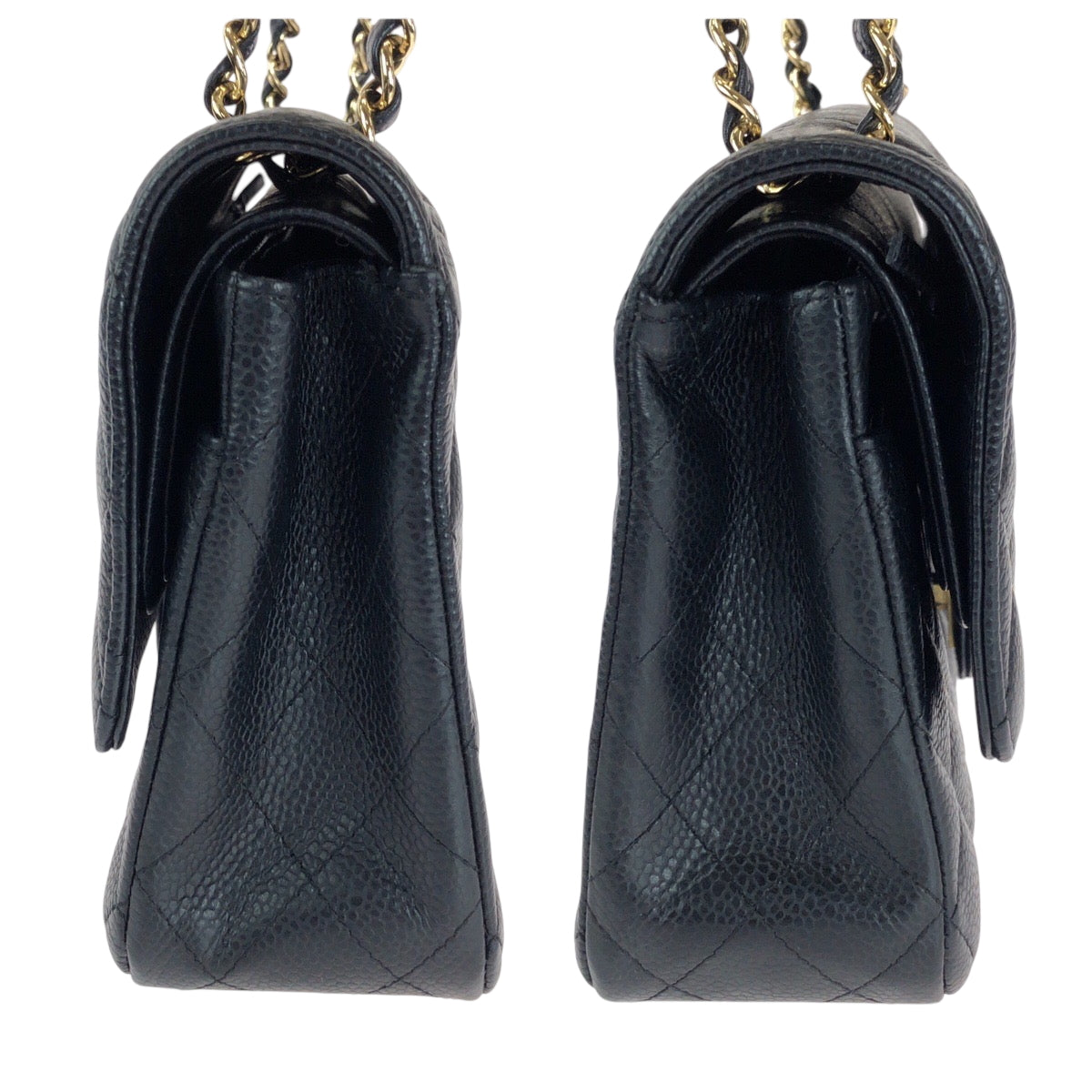 15152
CHANEL シャネル マトラッセ ダブルフラップ ココマーク ターンロック ブラック 黒 ゴールド金具 キャビアスキン チェーンショルダーバッグ レディース SA900