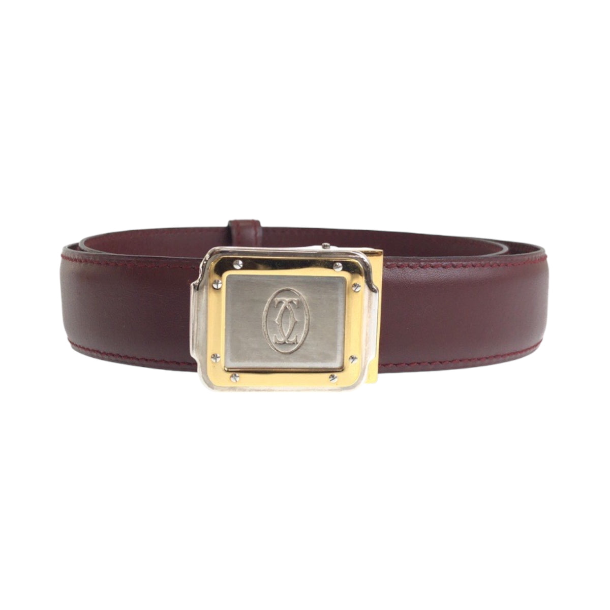 15154
CARTIER カルティエ サントス マストライン ボルドー ゴールド金具 レザー ベルト バックル  メンズ