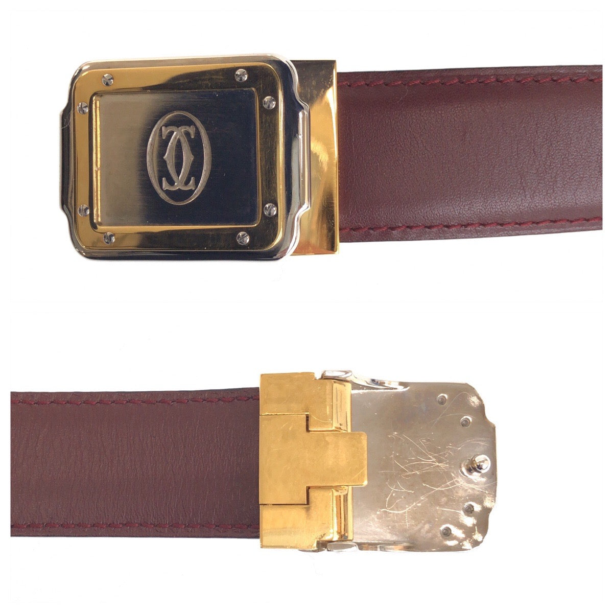15154
CARTIER カルティエ サントス マストライン ボルドー ゴールド金具 レザー ベルト バックル  メンズ