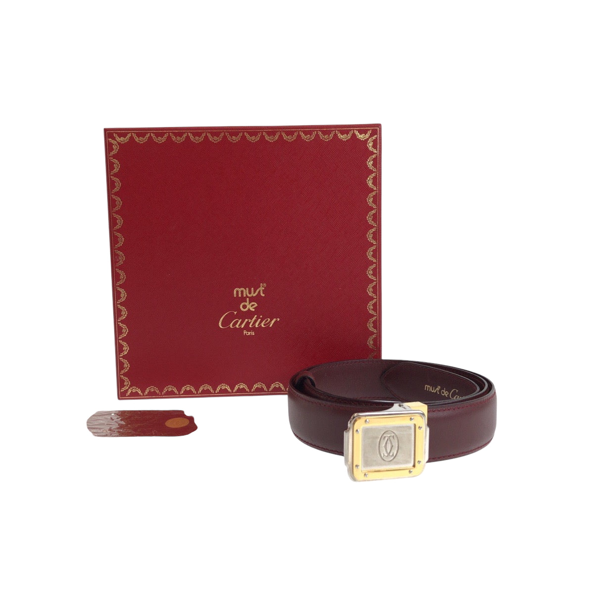 15154
CARTIER カルティエ サントス マストライン ボルドー ゴールド金具 レザー ベルト バックル  メンズ