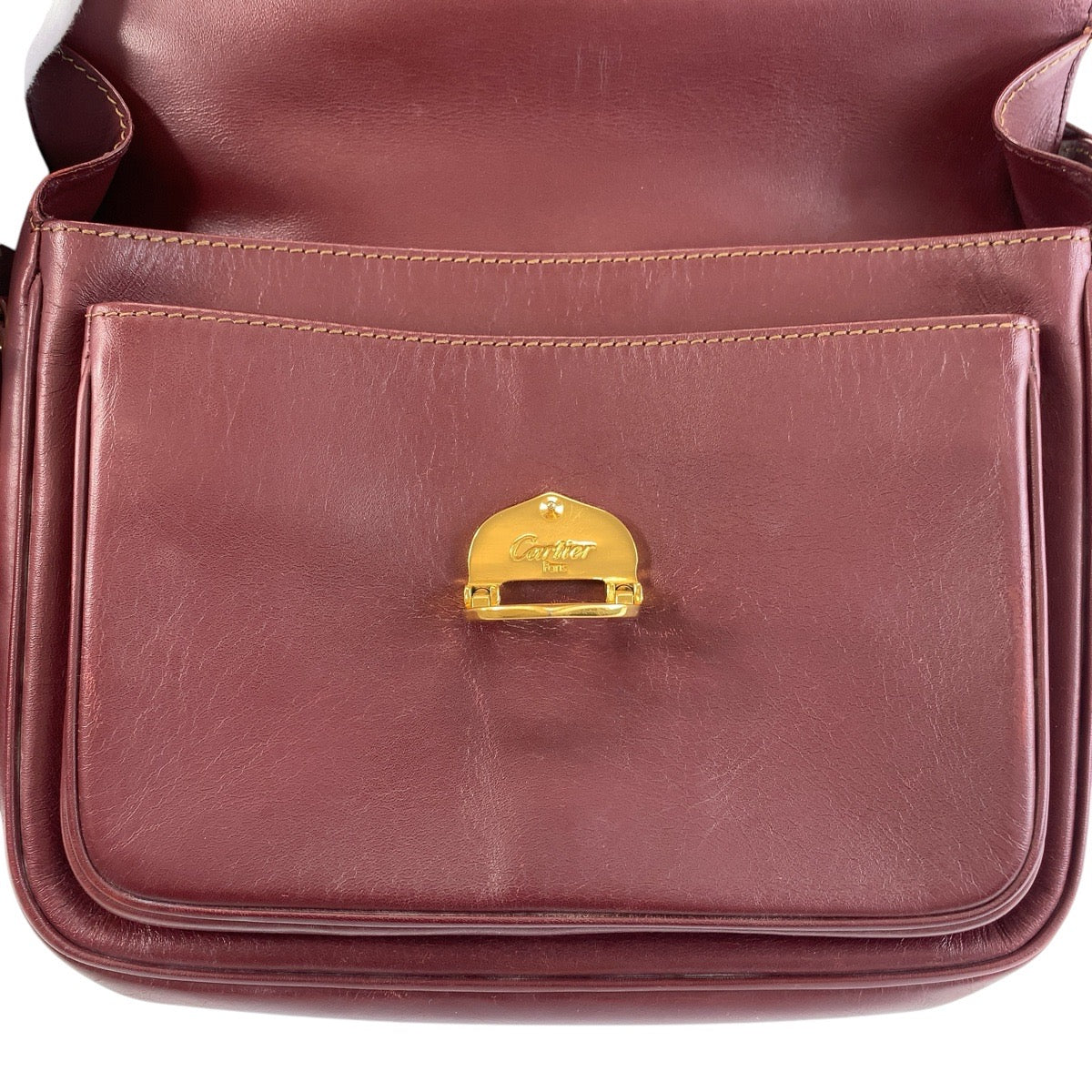 15155
CARTIER カルティエ マストライン ボルドー ゴールド金具 レザー ショルダーバッグ  レディース