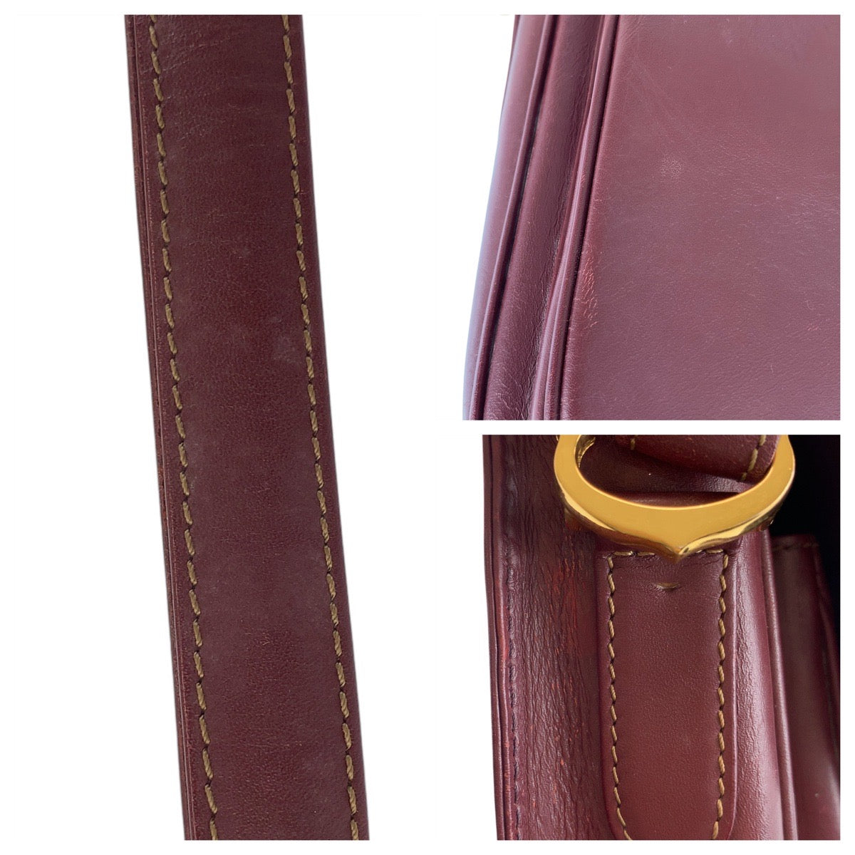 15155
CARTIER カルティエ マストライン ボルドー ゴールド金具 レザー ショルダーバッグ  レディース