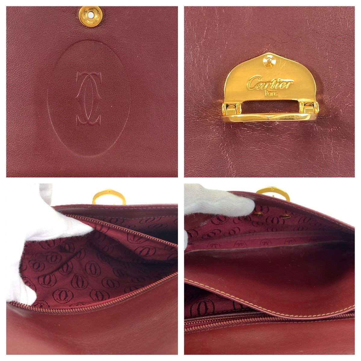 15155
CARTIER カルティエ マストライン ボルドー ゴールド金具 レザー ショルダーバッグ  レディース