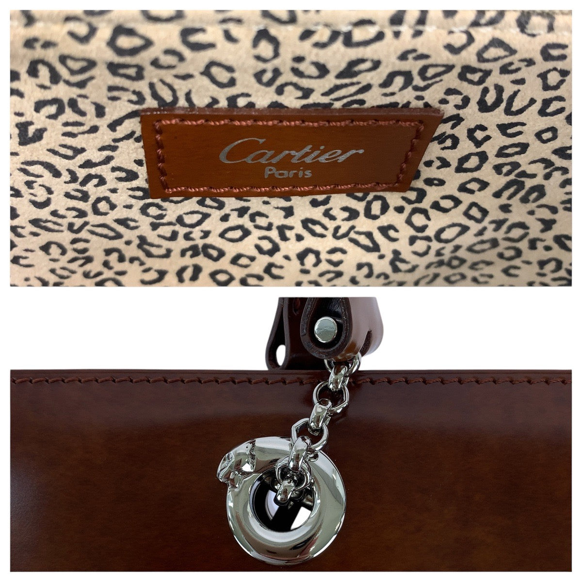 15156
CARTIER カルティエ パンテール レオパード ブラウン シルバー金具 レザー トートバッグ ショルダーバッグ  レディース