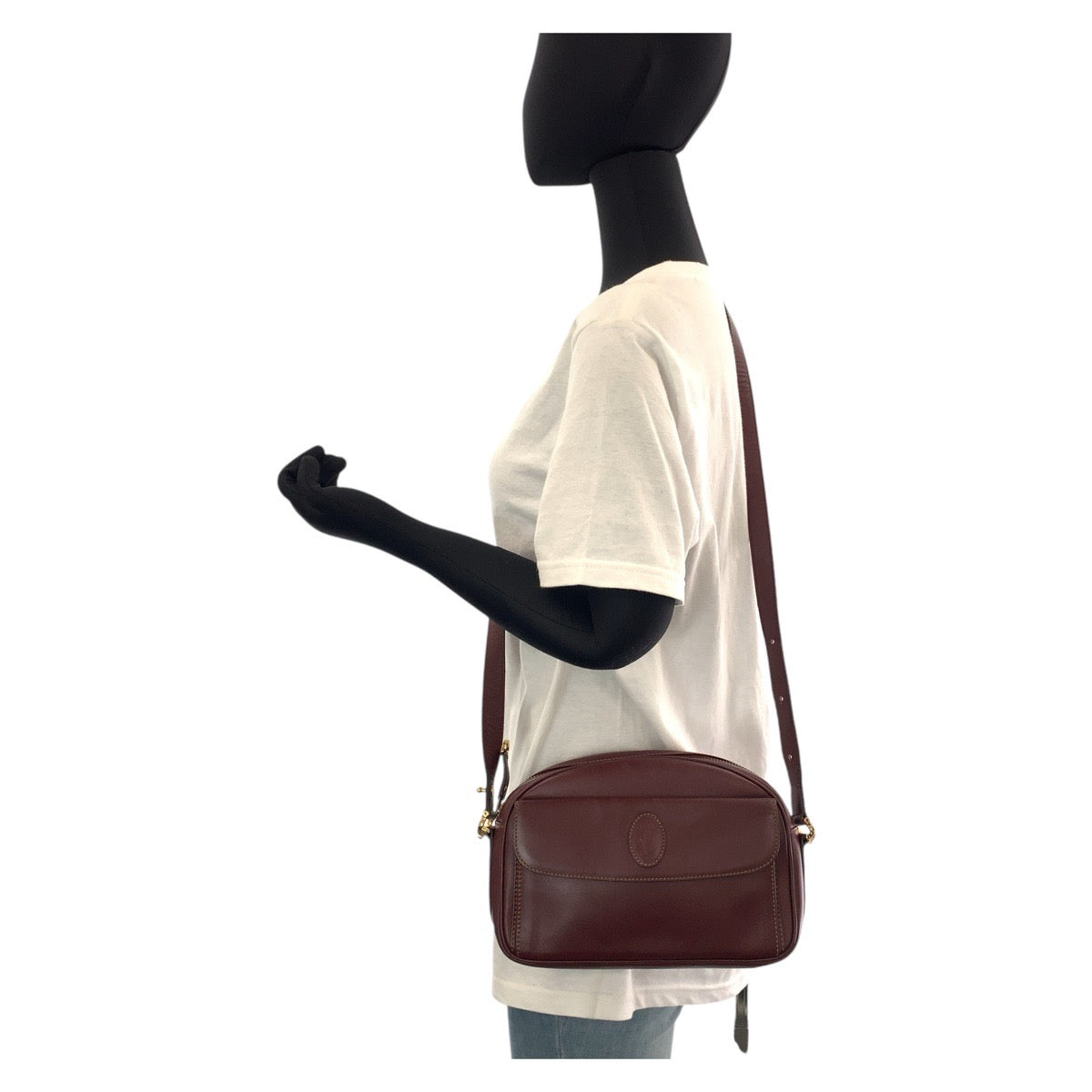 18022
CARTIER カルティエ マストライン ボルドー ゴールド金具 レザー ショルダーバッグ ポシェット  レディース ABP29