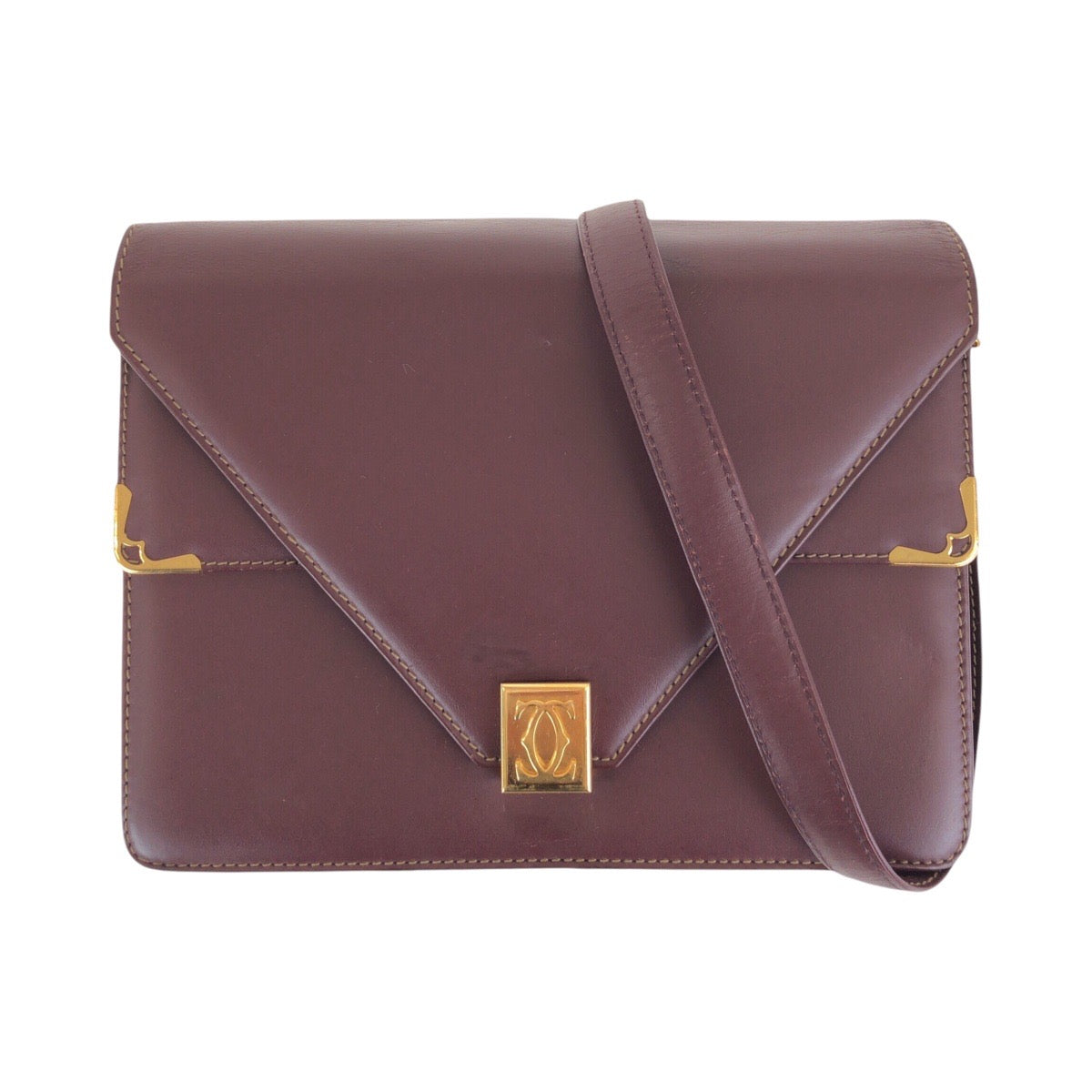 15159
CARTIER カルティエ マストライン ワインレッド ボルドー ゴールド金具 レザー ショルダーバッグ ポシェット  レディース