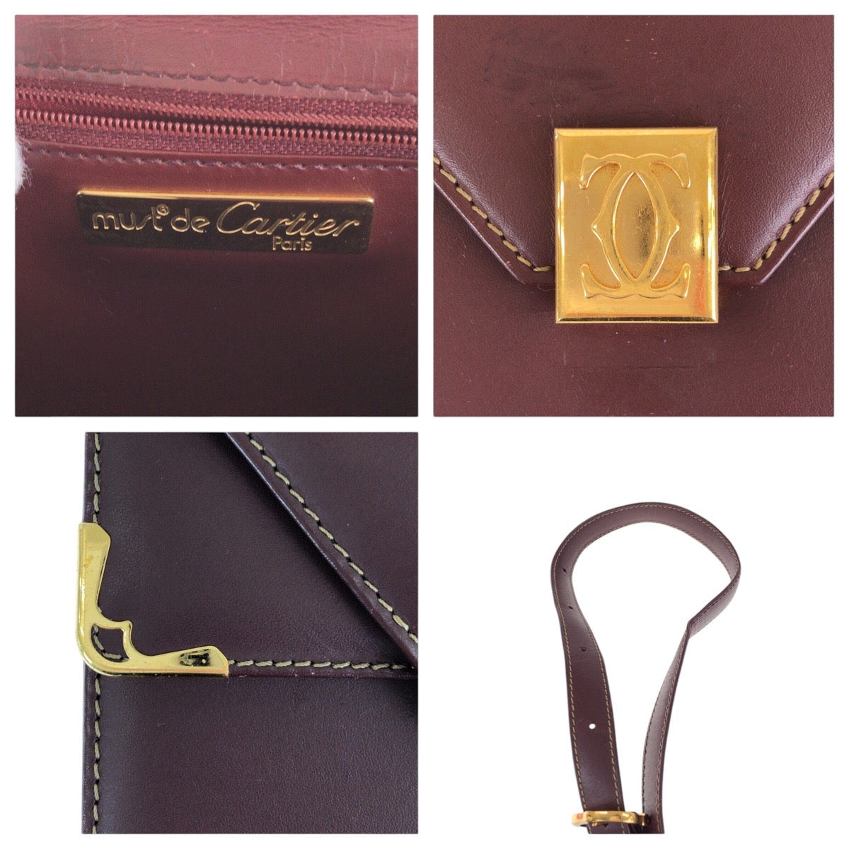 15159
CARTIER カルティエ マストライン ワインレッド ボルドー ゴールド金具 レザー ショルダーバッグ ポシェット  レディース