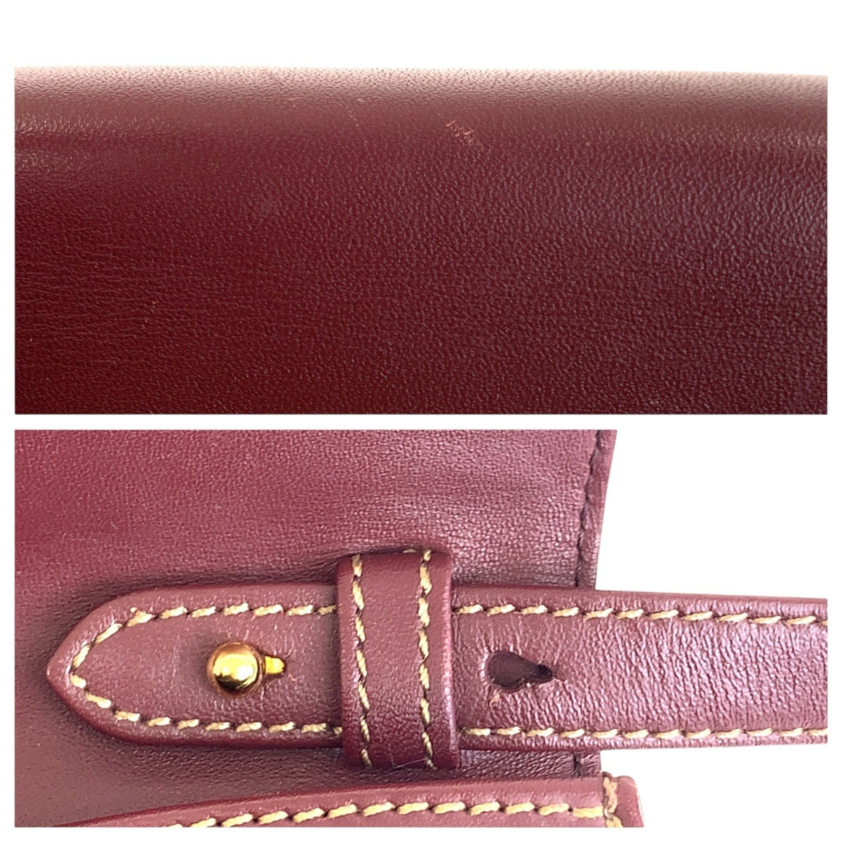 15160
CARTIER カルティエ ヴィンテージ マストライン ワインレッド ボルドー ゴールド金具 レザー ショルダーバッグ ポシェット  レディース