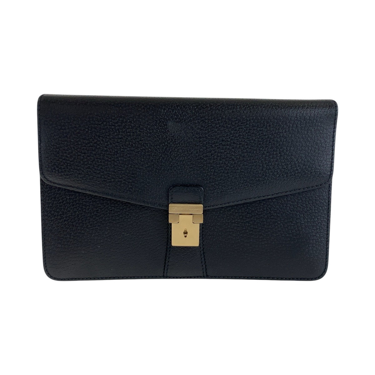 15166
Salvatore Ferragamo サルヴァトーレフェラガモ ブラック 黒 ゴールド金具 レザー セカンドバッグ クラッチバッグ  メンズ