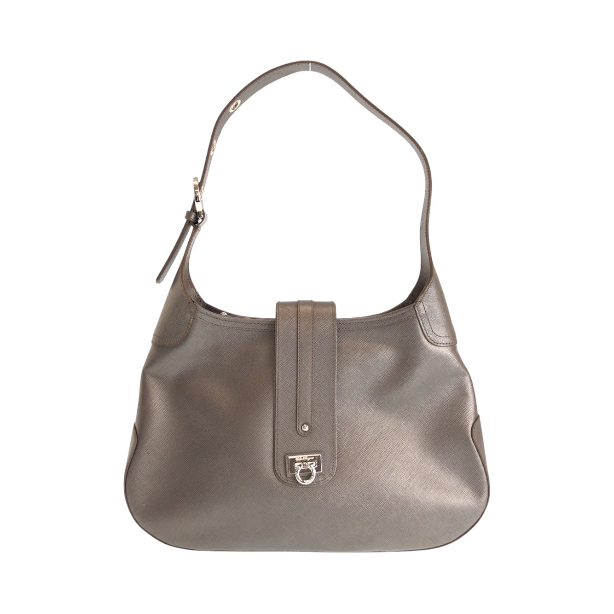 15167
Salvatore Ferragamo サルヴァトーレフェラガモ ガンチーニ ブラウン シルバー金具 レザー AQ21 7335 ホーボー ワンショルダーバッグ 肩掛け  レディース ABP12
