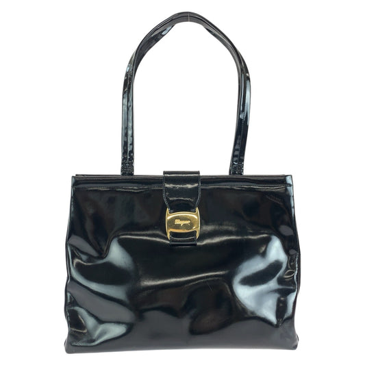 15168
Salvatore Ferragamo サルヴァトーレフェラガモ リボン ブラック 黒 ゴールド金具 エナメル トートバッグ ショルダーバッグ  レディース