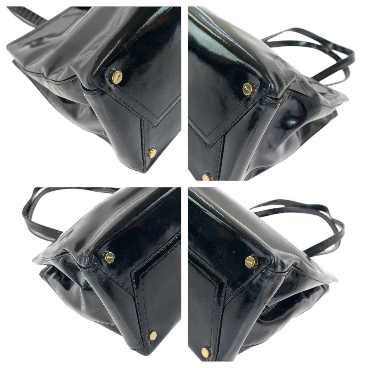 18039
Salvatore Ferragamo サルヴァトーレフェラガモ リボン ブラック 黒 ゴールド金具 エナメル トートバッグ ショルダーバッグ  レディース AB17