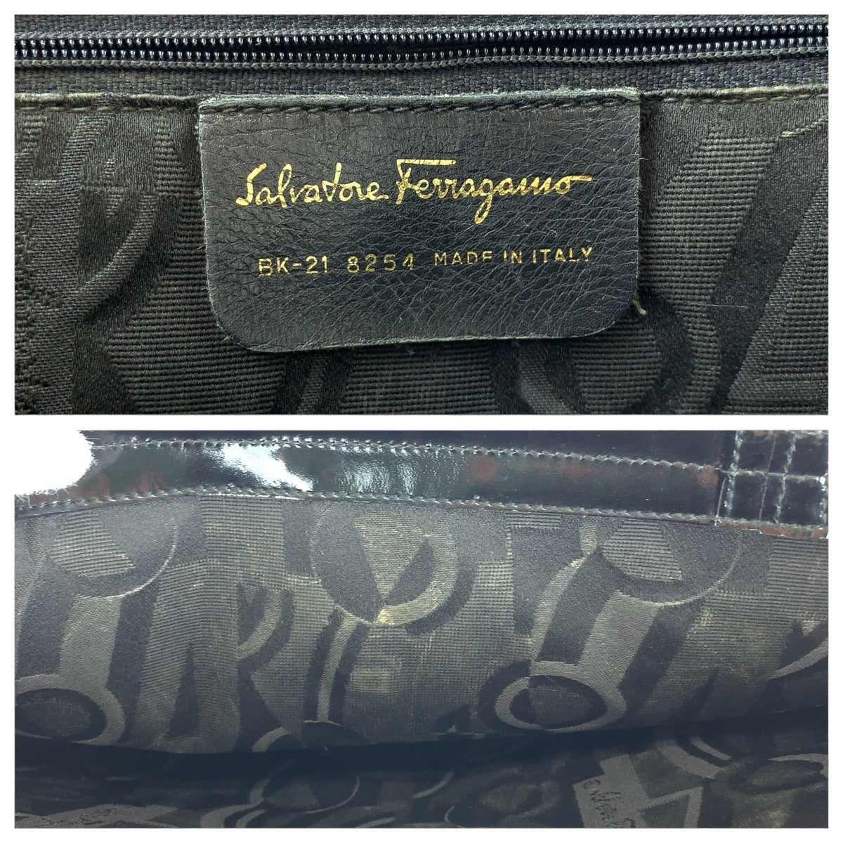 18039
Salvatore Ferragamo サルヴァトーレフェラガモ リボン ブラック 黒 ゴールド金具 エナメル トートバッグ ショルダーバッグ  レディース AB17