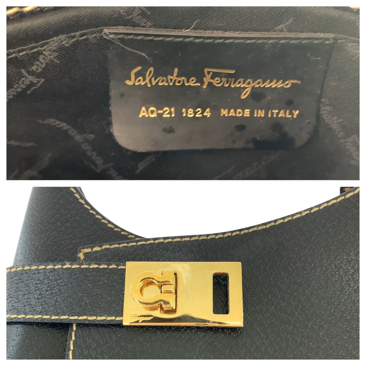 15169
Salvatore Ferragamo サルヴァトーレフェラガモ ガンチーニ ブラック 黒 ゴールド金具 レザー ショルダーバッグ  レディース