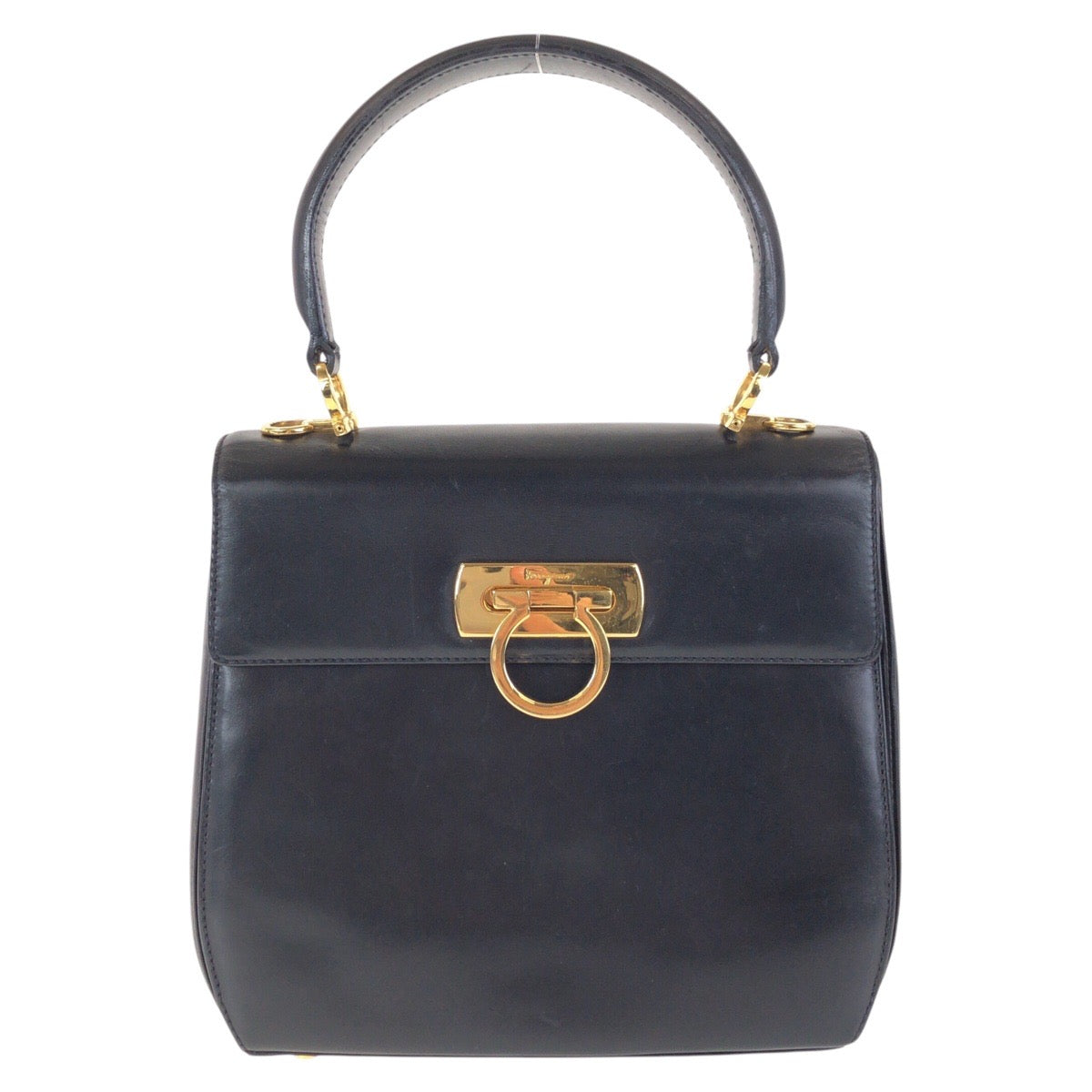 15170
Salvatore Ferragamo サルヴァトーレフェラガモ ガンチーニ ブラック 黒 ゴールド金具 レザー ハンドバッグ  レディース