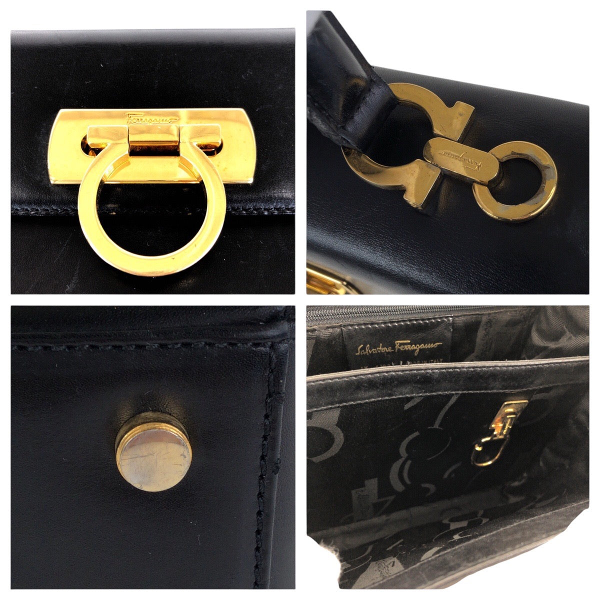 15170
Salvatore Ferragamo サルヴァトーレフェラガモ ガンチーニ ブラック 黒 ゴールド金具 レザー ハンドバッグ  レディース