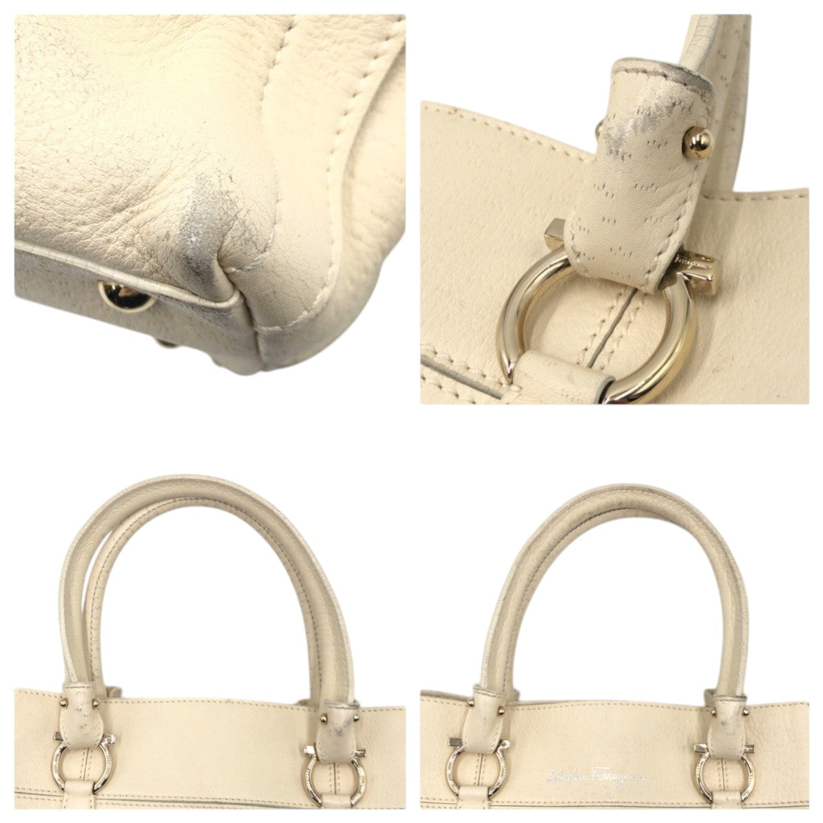 15171
Salvatore Ferragamo サルヴァトーレフェラガモ ベージュ レザー EY21 トートバッグ ハンドバッグ  レディース AB14