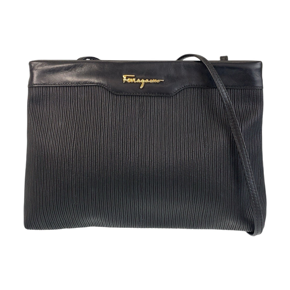 15172
Salvatore Ferragamo サルヴァトーレフェラガモ ブラック 黒 ゴールド金具 レザー ショルダーバッグ ポシェット  レディース