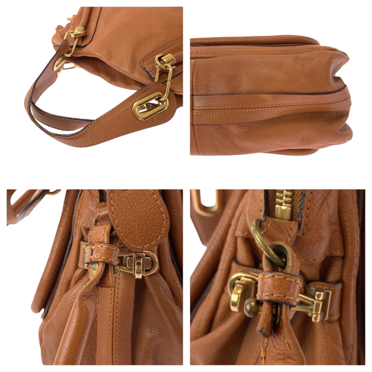 15175
Chloe クロエ パラティ ブラウン ゴールド金具 レザー ショルダーバッグ ハンドバッグ  2way  レディース