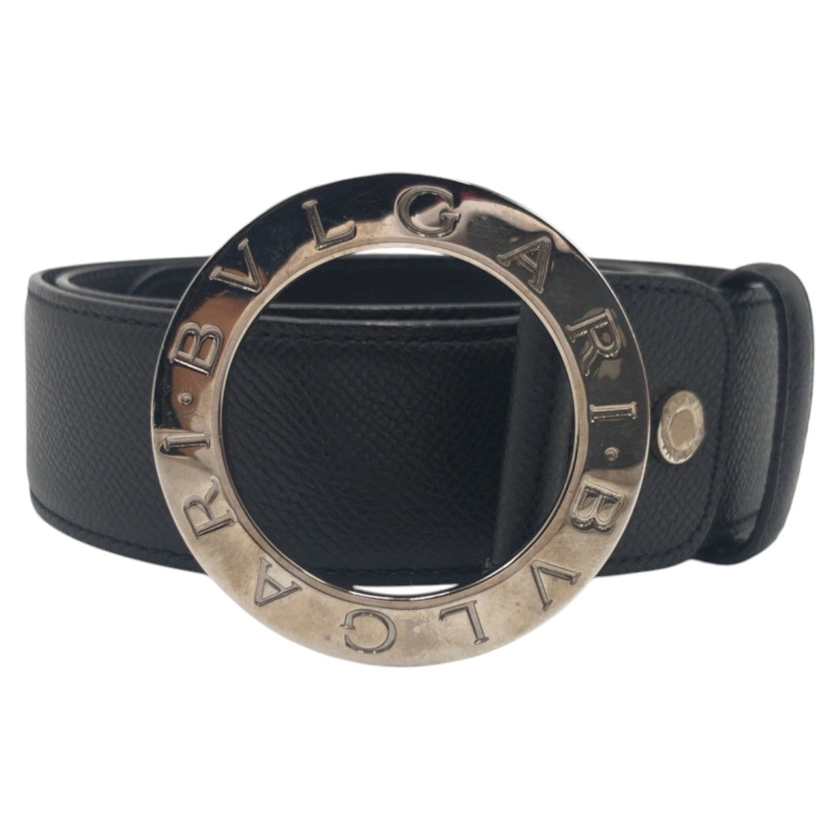 15179
BVLGARI ブルガリ サークルロゴ ブラック 黒 シルバー レザー SA G14 38088 ベルト 男女兼用  レディース ABP16