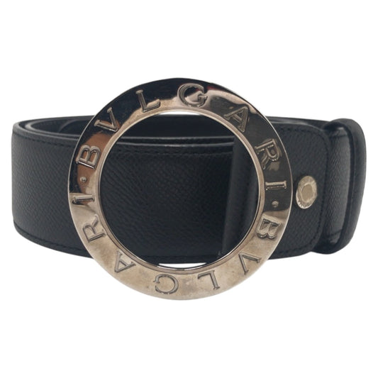 15179
BVLGARI ブルガリ サークルロゴ ブラック 黒 シルバー レザー SA G14 38088 ベルト 男女兼用  レディース ABP16