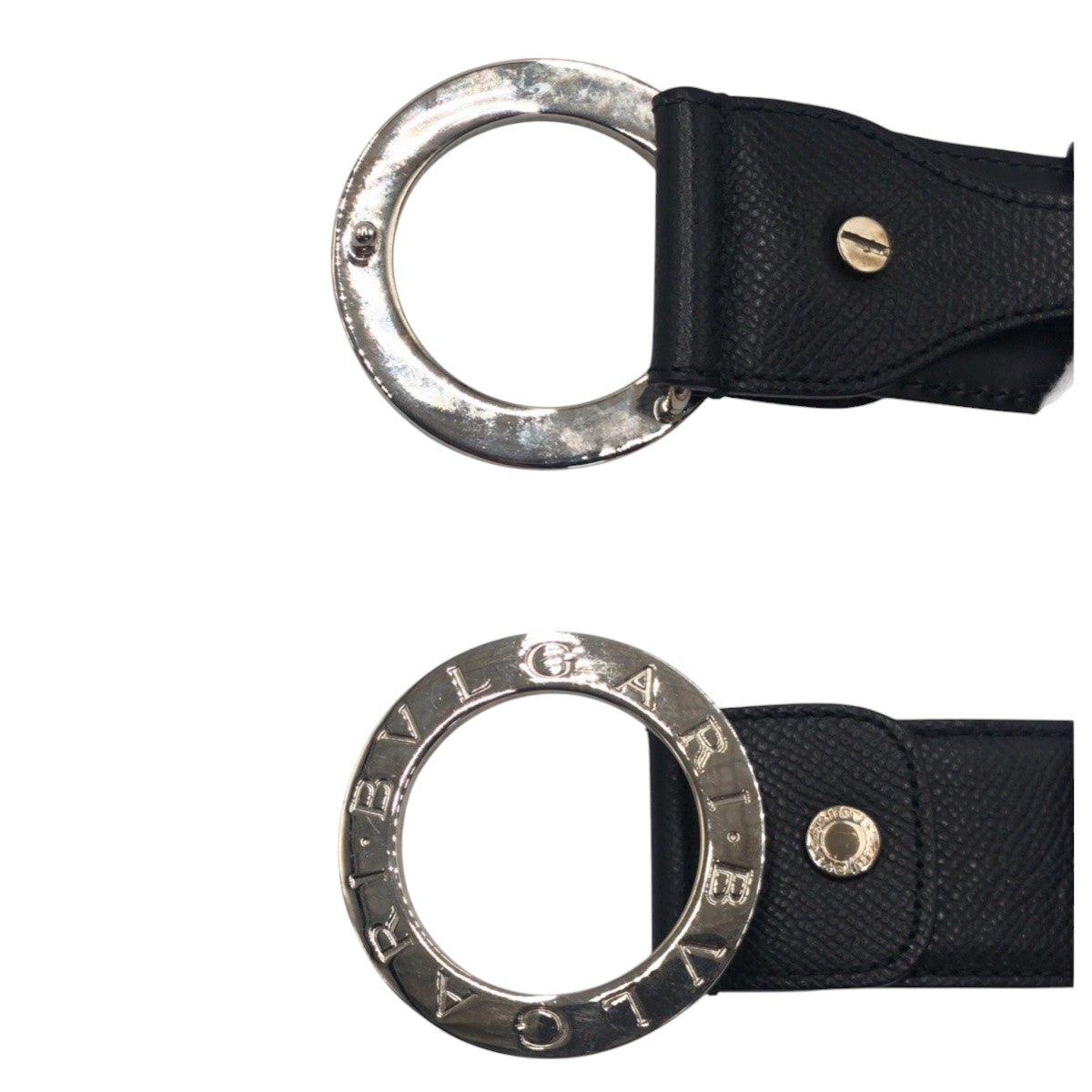 15179
BVLGARI ブルガリ サークルロゴ ブラック 黒 シルバー レザー SA G14 38088 ベルト 男女兼用  レディース ABP16