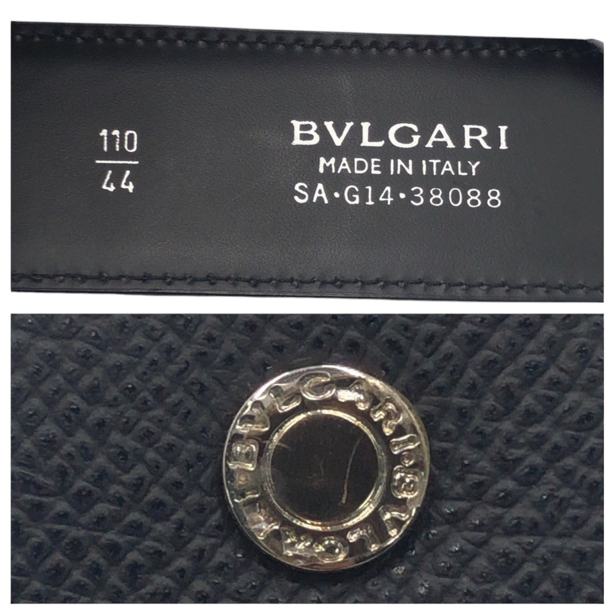 15179
BVLGARI ブルガリ サークルロゴ ブラック 黒 シルバー レザー SA G14 38088 ベルト 男女兼用  レディース ABP16