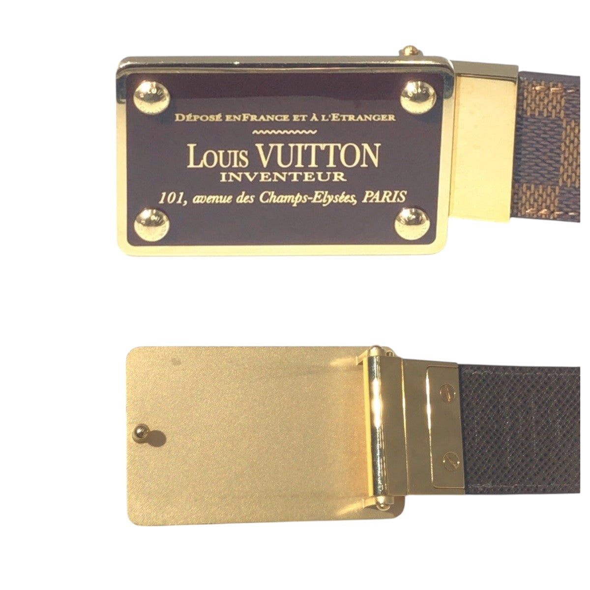 15182
LOUIS VUITTON ルイヴィトン ダミエ サンチュール アンヴァントゥール ブラウン ゴールド PVC M9677 ベルト  メンズ